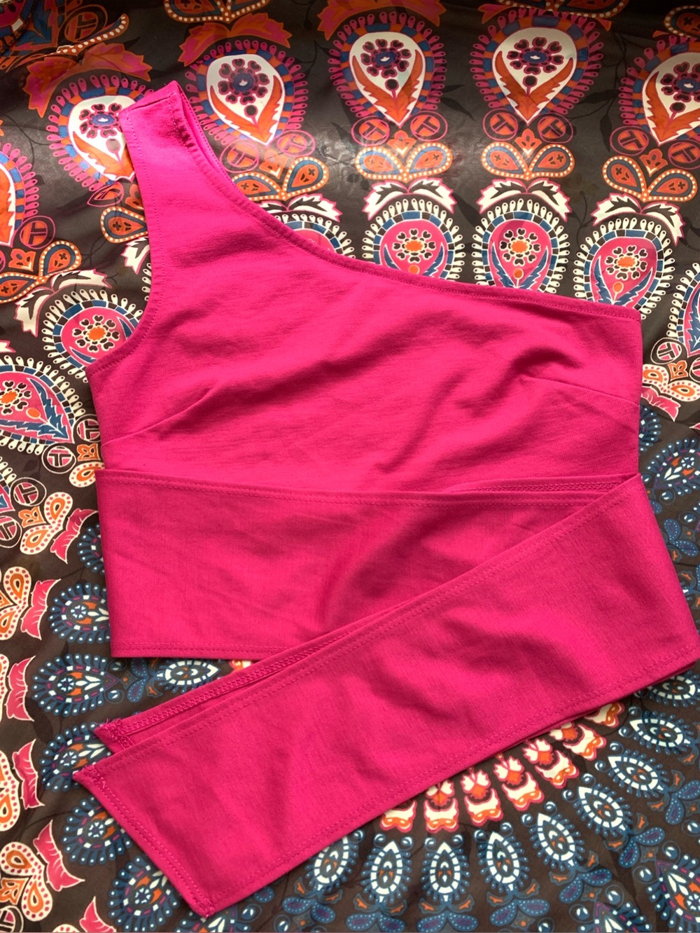 Urban Outfitters hot pink asymmetrical one-shoulder tie-wrap crop top Medium